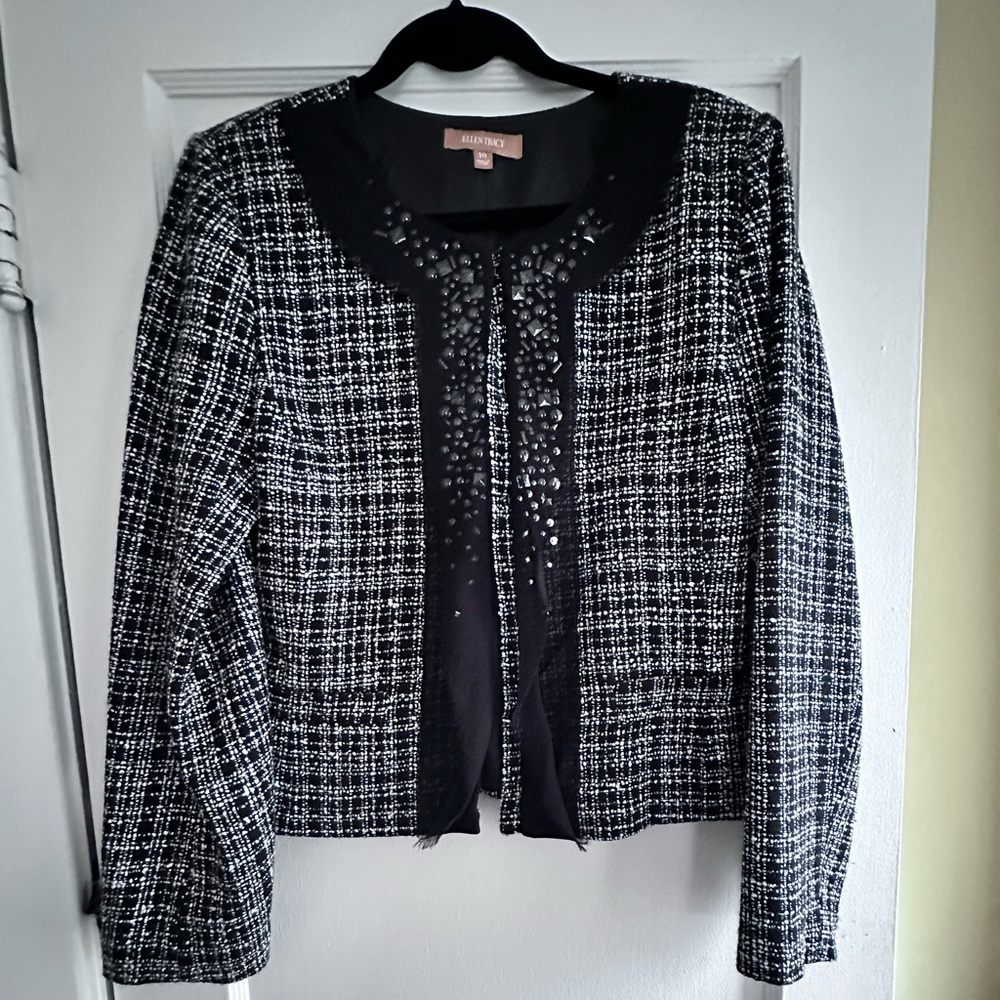 ELLEN TRACY Women’s Size 10 Jacket Blazer Hook & Eye Tweed Work Career